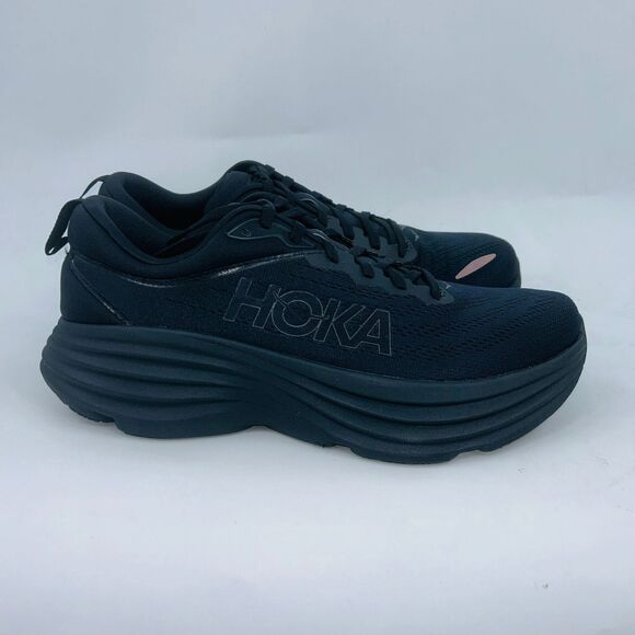 HOKA MENS BONDI 8 BLACK MESH FIRM COMFORTABLE ATHLETIC RUNNING SHOES SIZE 11.5D main image 4